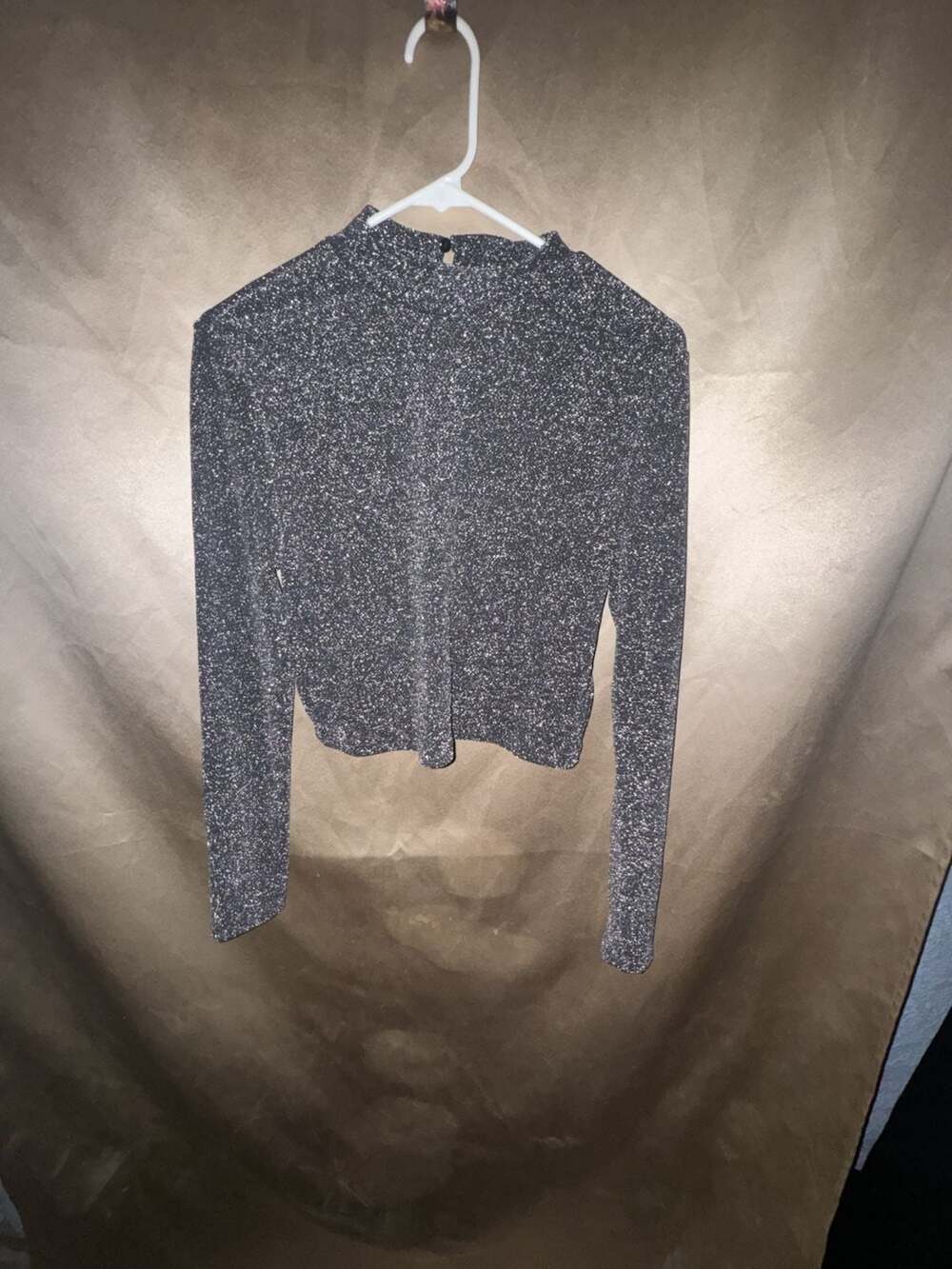 Divided H&M Metallic Silver Sparkly Mock Neck Long Sleeve Crop Top